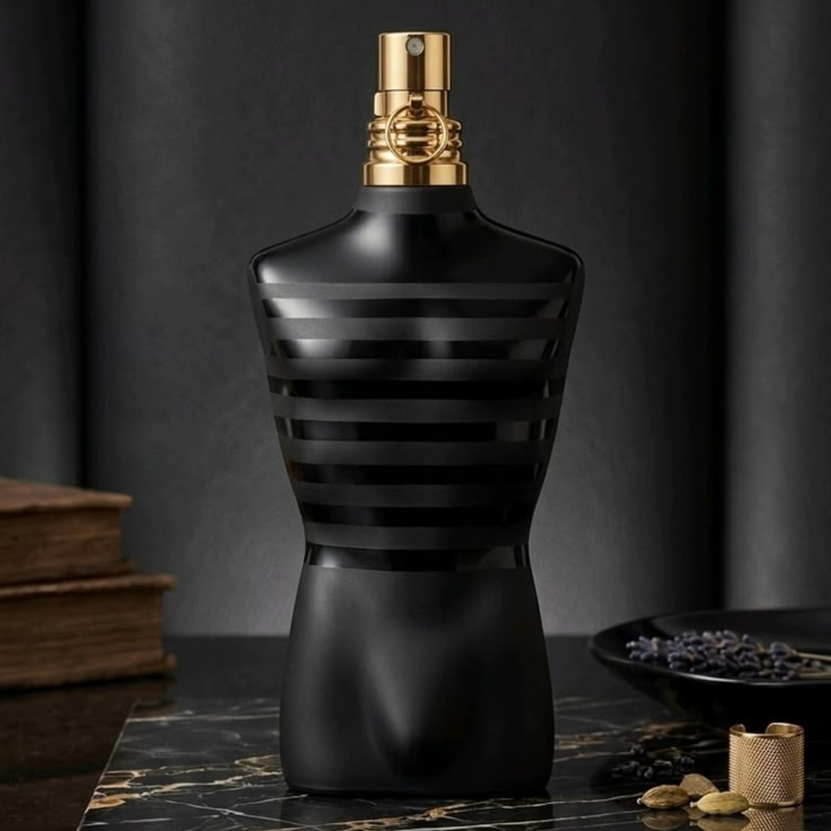 Jean Paul Gaultier Le Male Le Parfum black and gold bottle