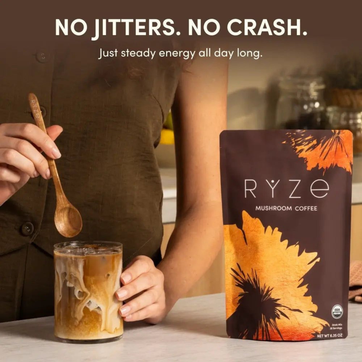 RYZE Mushroom Coffee 30 Servings, Organic Adaptogenic Blend